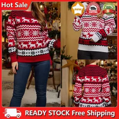 Buy Women Christmas Sweater Fashion Holiday Party Jumper Simple Jacquard Sweater Top • 18.83£
