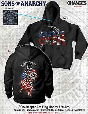 Buy Sons Of Anarchy Soa Reaper Flag Hoodie American Usa Biker Skull Hoodie S-3xl • 56.23£
