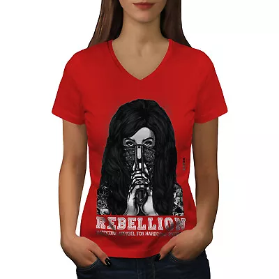 Buy Wellcoda Emo Horror Girl Womens V-Neck T-shirt, Apparel Graphic Design Tee • 15.99£