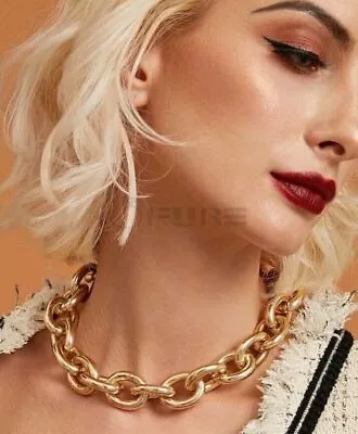Buy Large Chunky Gold Chain Necklace Choker Chain Womens Fashion Statement Jewelry • 5.99£