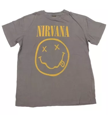 Buy NIRVANA Smiley Face Cotton T-Shirt Distressed Band Logo 2022 Gray Size M • 8.01£