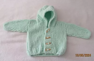 Buy Hand Knitted  Hoodie Cardigan In Light Green Yarn  0/3 Month Baby Boy • 7.49£