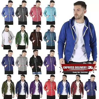 Buy Men Hoodie Fleece Jacket Plain Zip Up Hoody Sweatshirt Hooded Activewear Top • 8.99£