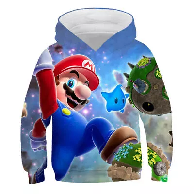 Buy Kids Boys Super Mario Hoodie Sweatshirt Jumper Sports Hooded Pullover Tops UK • 14.82£