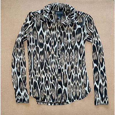 Buy INC International Concepts Y2K Cheetah Mobwife Bling Button Up Sheer Blouse Sz P • 25.09£