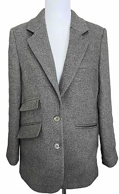 Buy Anine Bing Raquel Herringbone Wool Gray Blazer Jacket Large 2 Button Designer • 283.22£