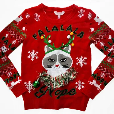 Buy NWOT Grumpy Cat SZ XS Christmas Falalala  Nope Sequin Tinsel Ornament Sweater • 11.40£