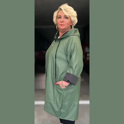 Buy Womens Coat Ladies Jacket Faux Leather Long Length Dipped Hem Coat With Hood • 47£