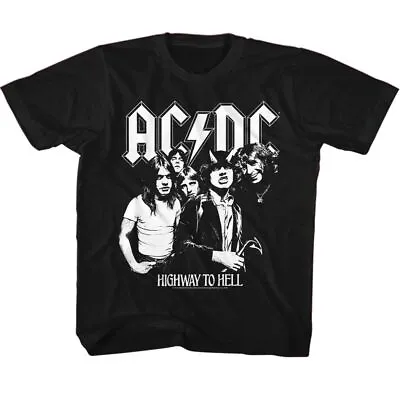 Buy Kids Black AC/DC Highway To Hell Short Sleeve Crew Neck T-Shirt Group Photo • 19.29£