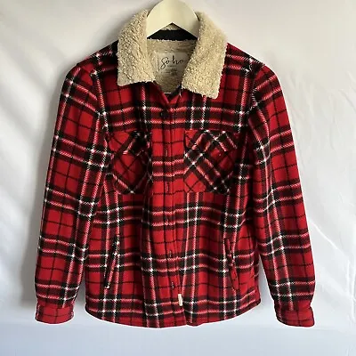 Buy Soho Threads XS Red Plaid Fleece Collared Sherpa Lined Button Up Cozy Jacket • 18£