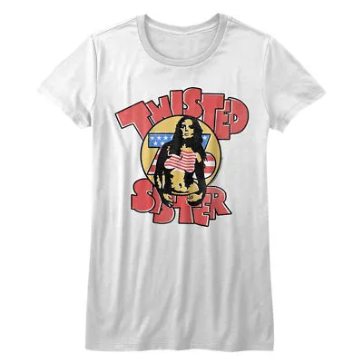 Buy Twisted Sister '76 Topless Girl Women's T Shirt Stripes Flag Top Glam Rock Merch • 28.87£
