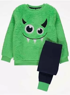 Buy George Age 3-4 Years Green Monster Pyjamas - Fleece Top Cotton Bottoms - New+tag • 9.99£