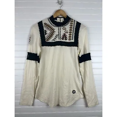 Buy Double D Ranch Ivory Embroidered High Neck Button Back Long Sleeve T-Shirt Med • 56.44£