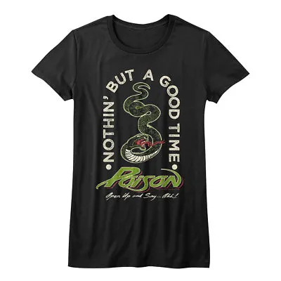 Buy Poison Nothin But A Good Time Snake Womens T Shirt Open Up Rock Band Concert Top • 25.54£