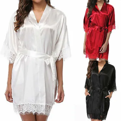 Buy UK Satin Robe Wedding Bride Bridesmaid Kimono Dressing Gown Sleepwear Bathrobe • 6.99£
