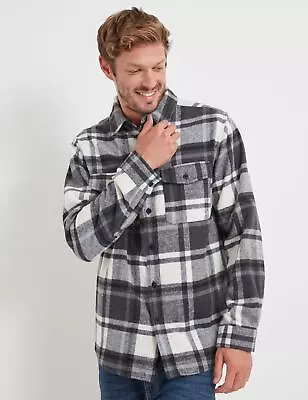 Buy RIVERS - Mens Regular Cotton Jacket - Grey Winter Shacket - Checkered - Shirt • 16.16£