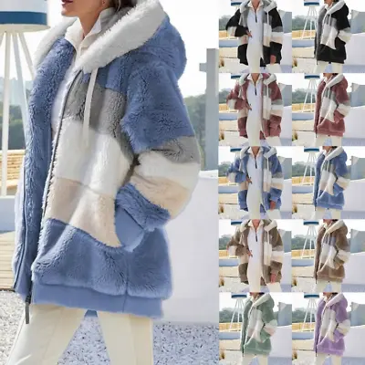 Buy Womens Fur Fluffy Hooded Jacket Parka Coat Fleece Winter Warm Overcoat Outwear F • 22.43£
