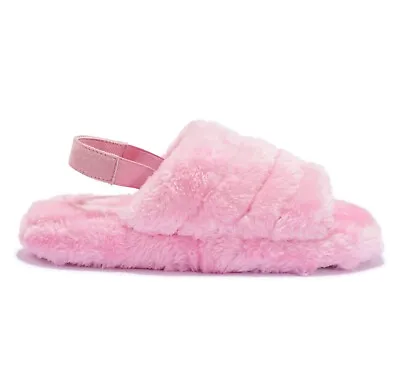 Buy Ladies Womens Faux Fur Fluffy Sliders Slip On Flat Warm Slippers Sandals Size Uk • 9.95£