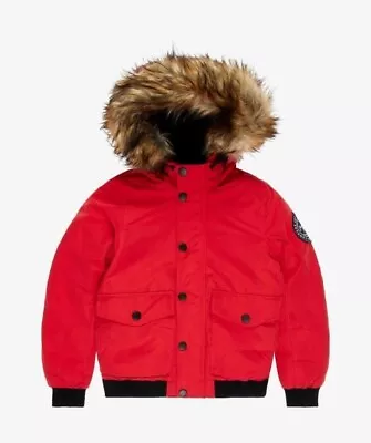Buy Jack & Jones Red Bomber Jacket Size 2XL Fur Trimmed  Hood BNWT • 30£