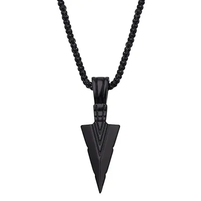 Buy Men's Matte Black Arrow Pendant With Long Necklace Jewellery Hip Hop Punk Chain  • 7.99£