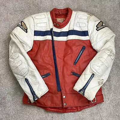 Buy Vintage Honda Leather Motorcycle Biker Jacket Made In England Size 48 White Red • 109.99£