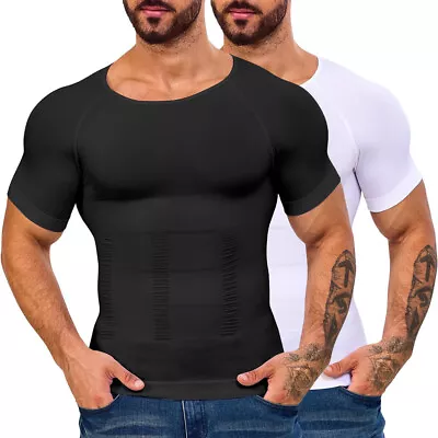 Buy Men's Slimming Body Shaper Vest Slim Chest Belly Waist Boobs Compression T Shirt • 13.99£