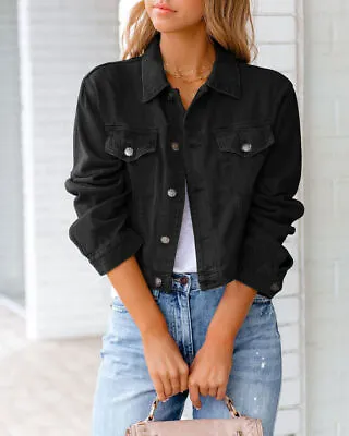 Buy Womens Denim Jacket Ladies Casual Stretch Button Up Classic Casual Jeans Coat UK • 20.99£
