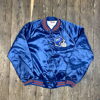 Buy LockerLine NY Giants NFL Bomber Jacket Satin Letterman Coat, Blue, Mens XL • 108£