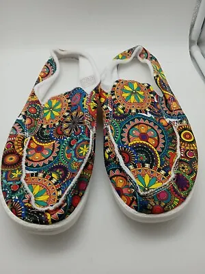 Buy Slippers Colorful Bright Sz 41/8US Terry Cloth Lined Canvas Outers Plastic Sole • 9.39£