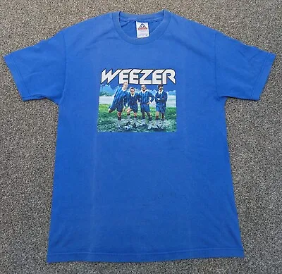 Buy Vintage Weezer 2002 Enlightenment Tour T-Shirt Soccer Football - Blue Large • 58£