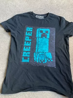 Buy Minecraft Creeper Sequin T-shirt Age 11-12 Years Used But Great Condition! • 3£