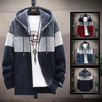 Buy Winter Mens Thick Warm Fleece Lined Hoodie Zip Up Coat Jacket Sweatshirt Tops • 17.99£