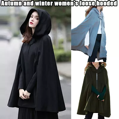 Buy Ladies Button Hoodies Poncho Cape Women Winter Warm Casual Cardigan Cloak-Coat • 23.99£