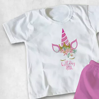Buy Birthday Girl Unicorn With Crown Children's Kid's T-shirts T-shirt Top • 9.94£