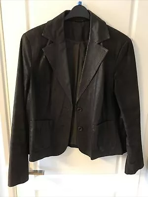 Buy Ladies F&F Worn Brown Leather Jacket Size 18 • 19.99£