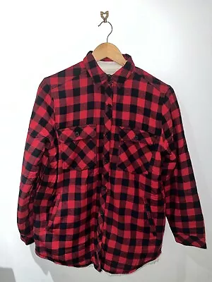 Buy ZARA PREMIUM DENIM Red Black Check Plaid Fleece Lined Shirt Jacket Shacket SMALL • 0.99£