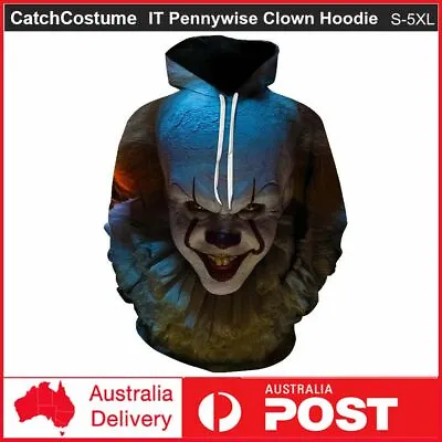 Buy Horror IT Pennywise Clown Scary Joker Cosplay Hoodie Sweatshirt Sweater Jumper • 21.02£