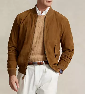 Buy Brown Suede Leather Jacket Men Bomber/Flight Size XS S M L XL XXL Custom Made • 145.03£