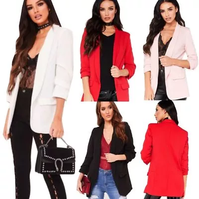 Buy UK Ladies Women Frill Ruffle Blazer 3/4 Sleeve Duster Casual Office Coat Jacket • 15.99£