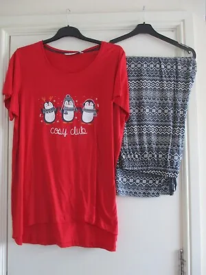 Buy Yours Clothing Pyjamas Red Top & Navy Print Long Trousers PJ's Brand New 22/24. • 20£