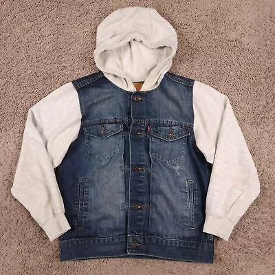 Buy Youth Levis Denim Jacket M Blue Hooded Trucker Distressed Sweatshirt Rock *Read • 15.74£