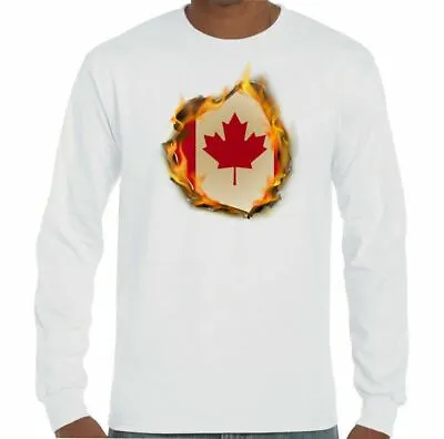 Buy Canadian National Flag Flames Mens Canada T-Shirt The Maple Leaf Ice Hockey Top • 11.79£