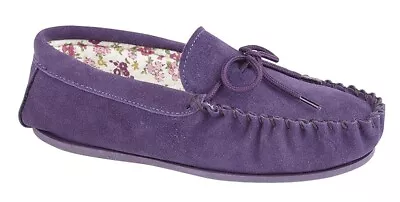 Buy Mokkers Real Suede Moccasin Slip On Slippers Style Lily Colour Purple New • 18£