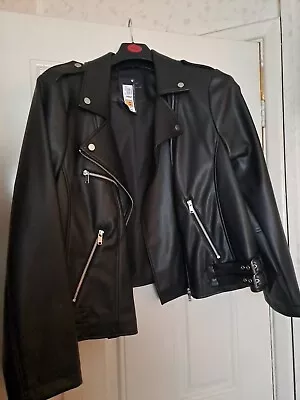Buy Ladies Size 24 M & S Black Biker Jacket, New With Tags, Faux Leather  • 24£