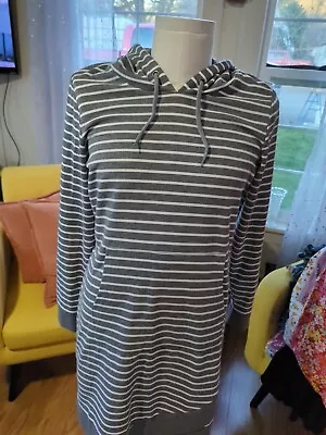 Buy Maurice's Sweatshirt Dress With Hood Pouch Pocket Gray White 38  Bust XL Hood • 9.45£