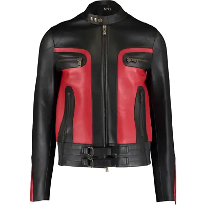 Buy Black Leather Biker Jacket No21 Luxury Leather Jacket Red Size 48 - RP £2360.00 • 1,079£