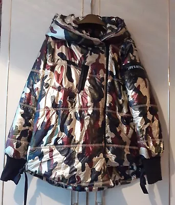 Buy Ladies BASTET Camouflage Khaki & Gold Quilted Hooded Puffer Jacket - Size S • 19£