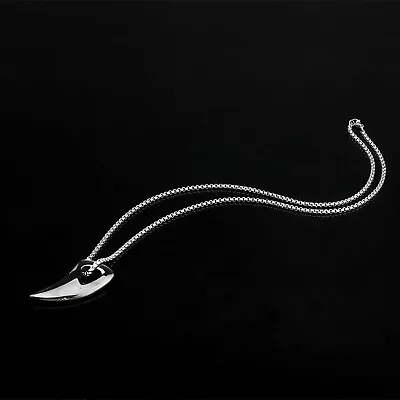 Buy Jewelry Men's Black Steel Wolf Tooth Pendant Necklace With Chain For Gift • 6.01£