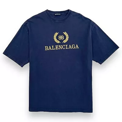 Buy Balenciaga Wrath Logo Print Navy T-Shirt Large  • 135£
