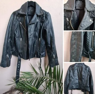 Buy Vintage 90s Black Leather Biker Jacket 14 By Miss Selfridge Rock Chick Punk Goth • 35£